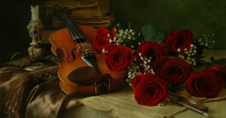 Flowers-cool-music-old-nice-beauty-life-violin-beautiful-roses-love-flower-pretty-notes-books-photography-candle-still-red-lovely-harmony-pink-desktop-background